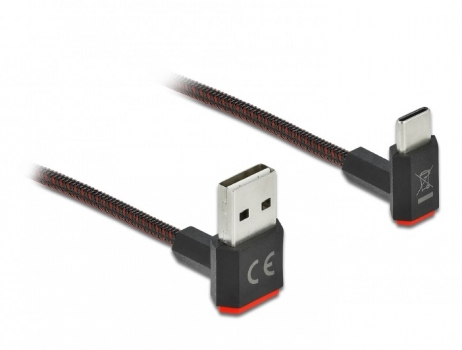 Imagine Cablu EASY-USB 2.0 la USB-C unghi sus/jos 1m textil, Delock 85276