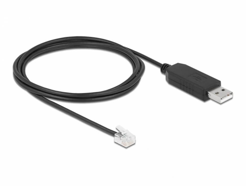 Imagine Cablu USB-A la Serial RS-232 RJ12 cu protectie ESD APC 2m, Delock 66736