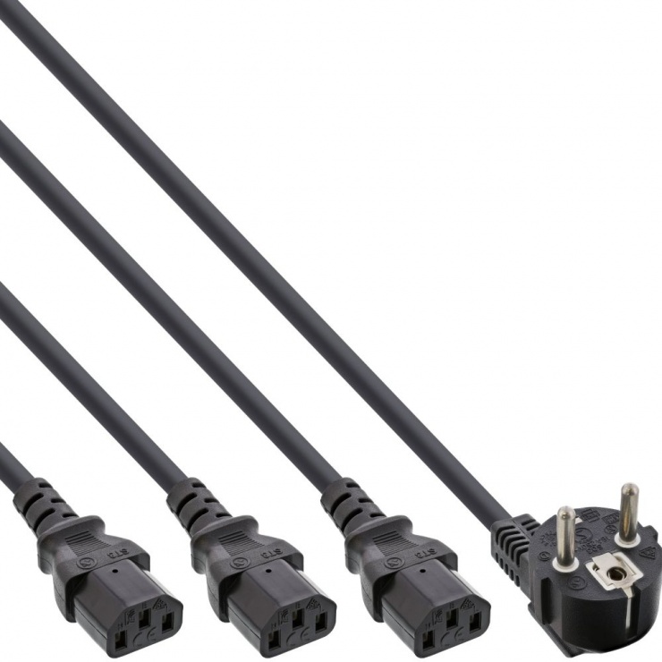Imagine Cablu alimentare Y Schuko la 3 x C13 1m Negru, InLine 16657G