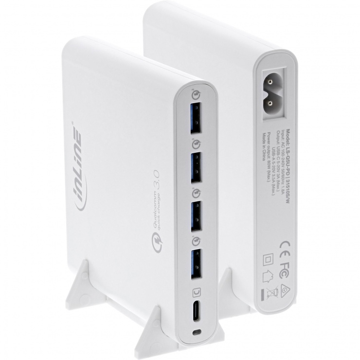 Imagine Incarcator universal Quick Charge 3.0 4 x USB-A + 1 x USB type C 80W Alb, InLine IL31510W