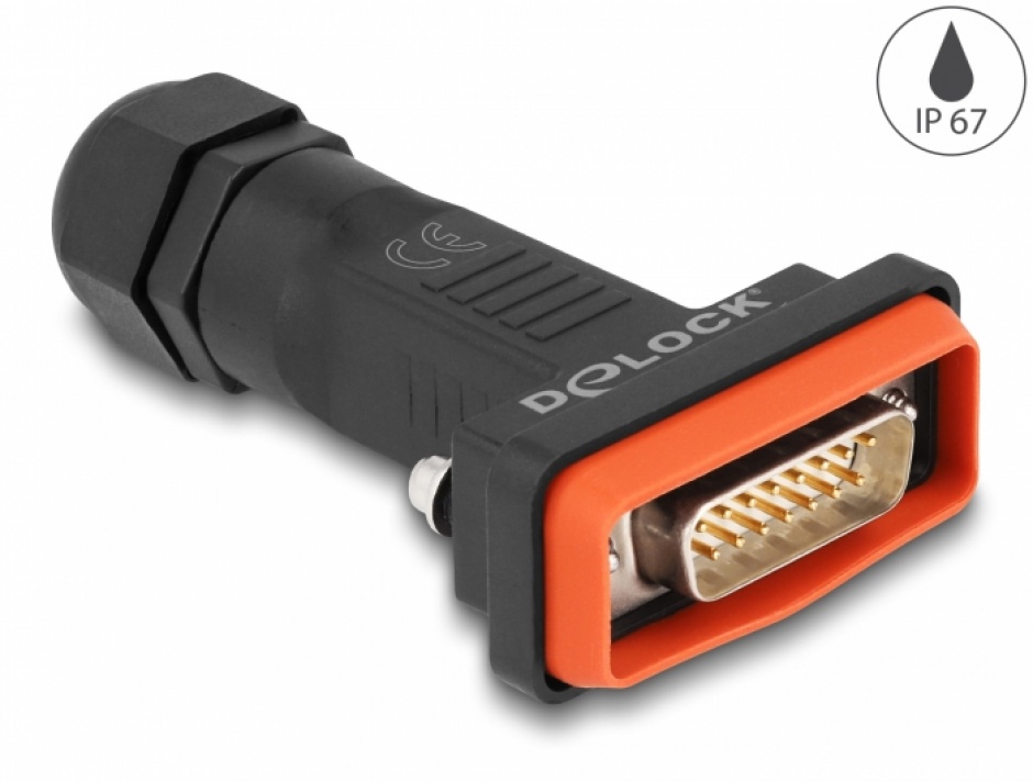 Imagine Conector D-Sub 15 pini tata cu carcasa IP67 rezistenta la apa, Delock 87806