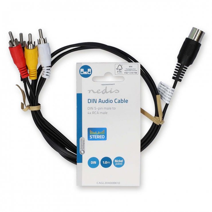 Imagine Cablu audio DIN 5 pini la 4 x RCA 1m, Nedis CAGL20400BK10
