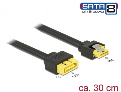 Cablu SATA 6 Gb/s 7 pini la conector de alimentare SATA 8 pini 0.3m, Delock 84946