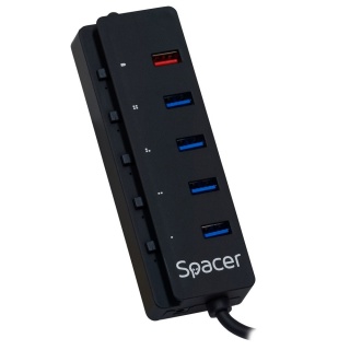 HUB USB 3.0 cu 4 porturi USB + 1 x Quick Charge, Spacer SPH-4USB30-1QC